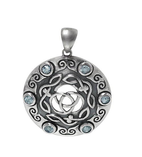 Round Celtic Knot Blue Topaz Pendant, Sterling Silver